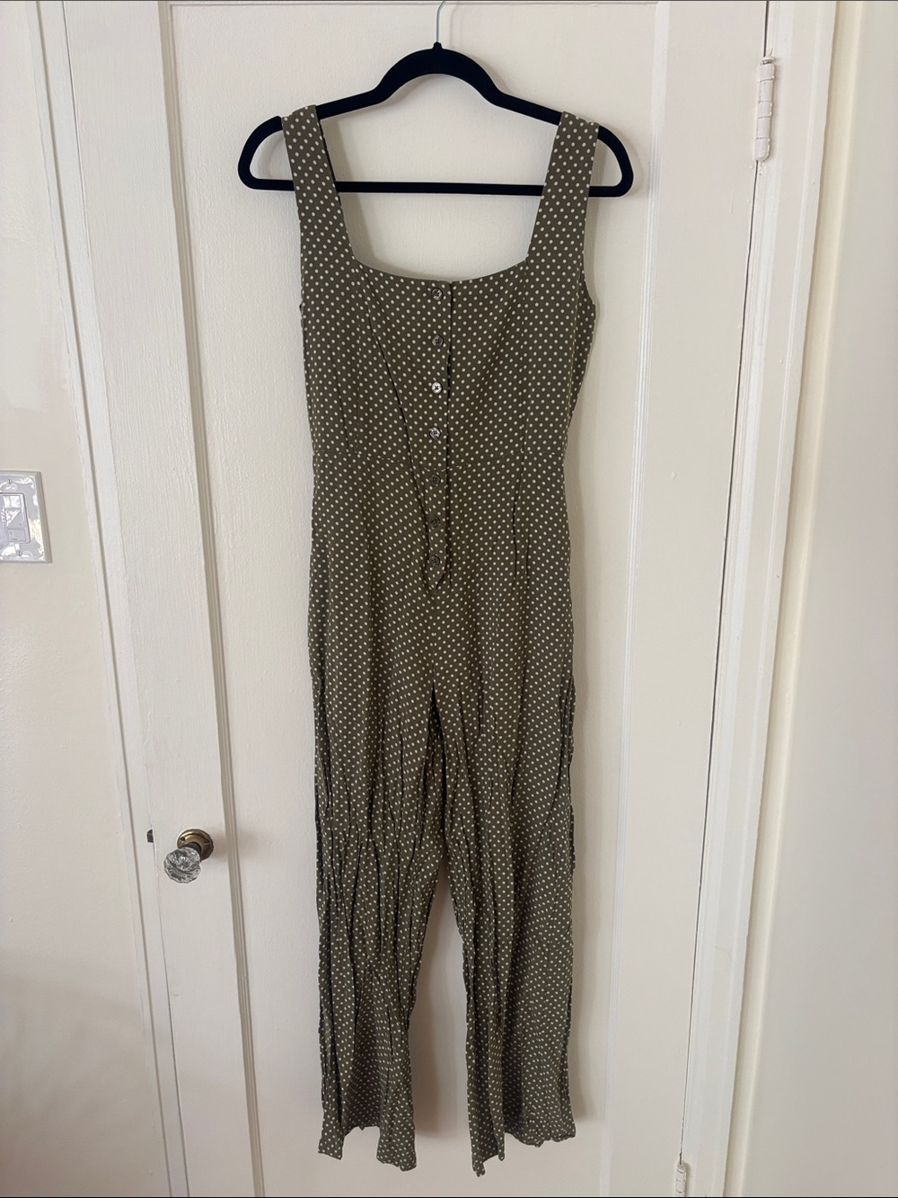 Mango Olive Green Polka Dot Button-Front Jumpsuit